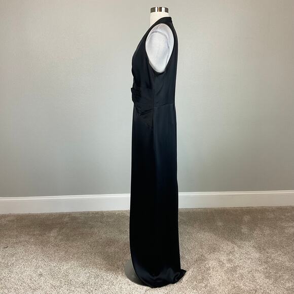Ralph Lauren Black Satin Evening Gown Size 4 Pleated Long Column Formal Dress - Picture 5 of 12